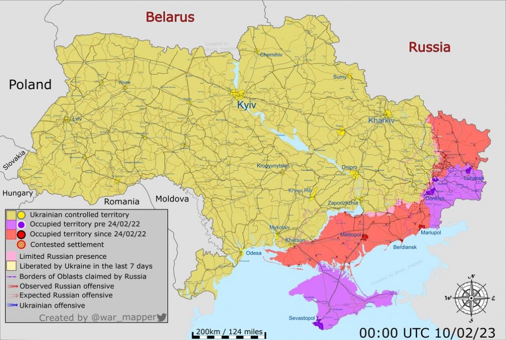 Mapa de situación actualizado a 10 de febrero de 2022. Fuente - @War_Mapper.