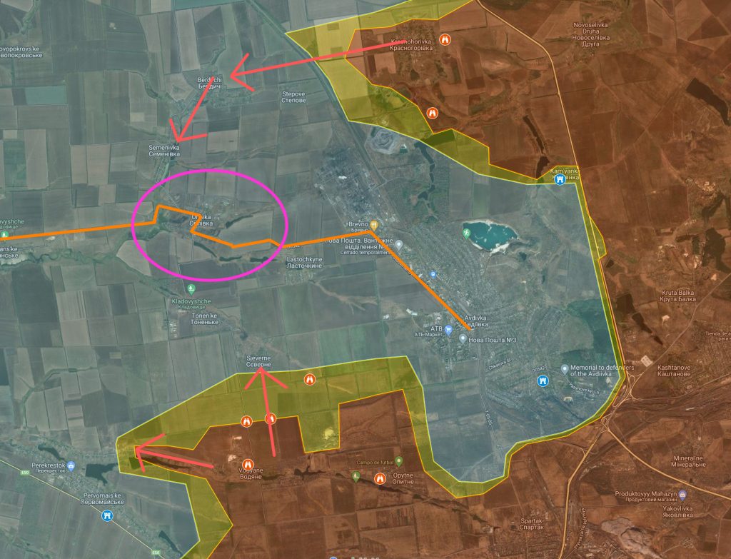 Planes rusos en Avdiívka. Fuente - Elaboración propia a partir de un mapa de @Majakovks72.