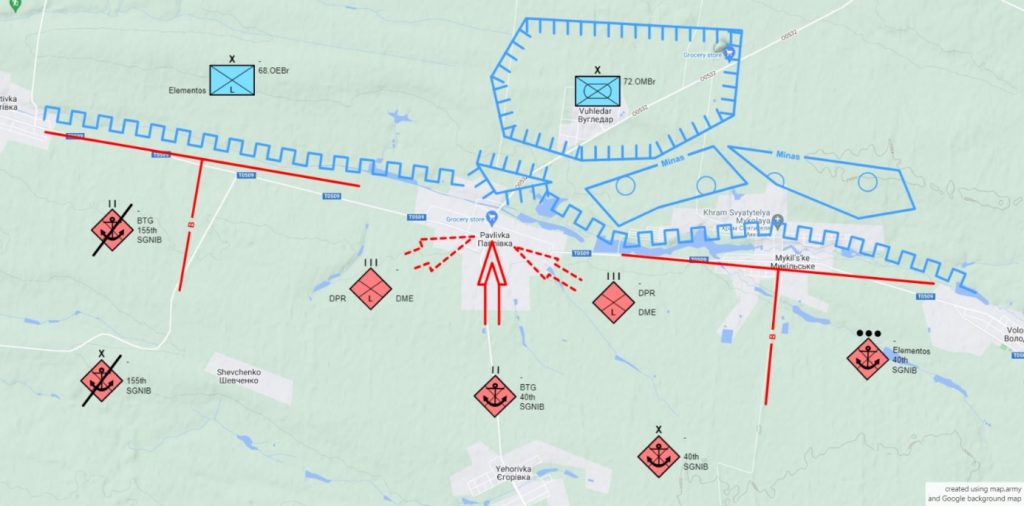 Asalto final sobre Pavlivka de las 40ªNIB, elementos de la 155ªSGNIB y las fuerzas de milicianos del Donetsk entre el 8 y el 14 de noviembre de 2022. Autor - Gonzalo M. Vallejo Quevedo.