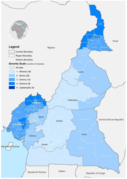 Mapa humanitario de Camerún. Fuente - OCHA (ONU).