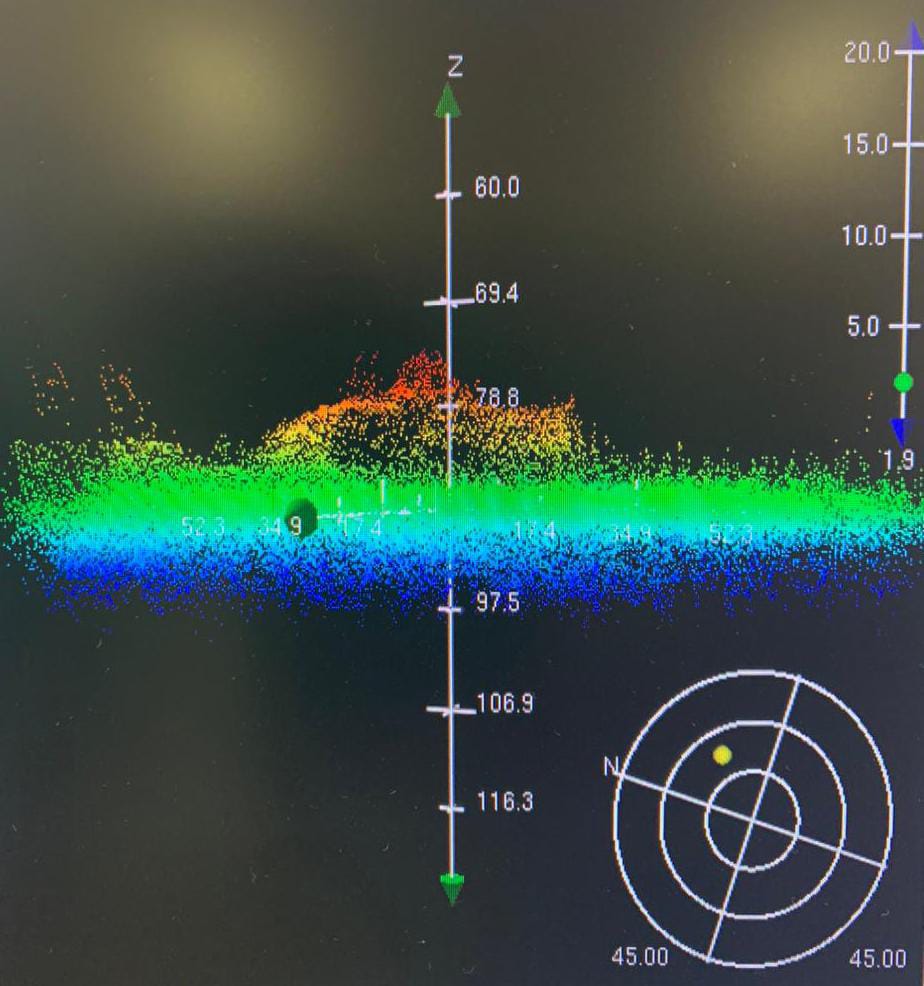 Imagen captada mediante sonar 3D. Muestra, en el centro, al submarino de la Marina del Perú BAP Pisagua, de la clase Type 209/1200