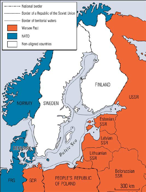 Mapa político del mar Báltico durante la Guerra Fría