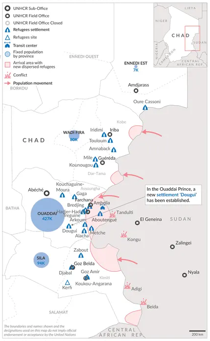 Mapa con datos sobre los refugiados y retornados desde Sudán a Chad. Fuente: ACNUR 