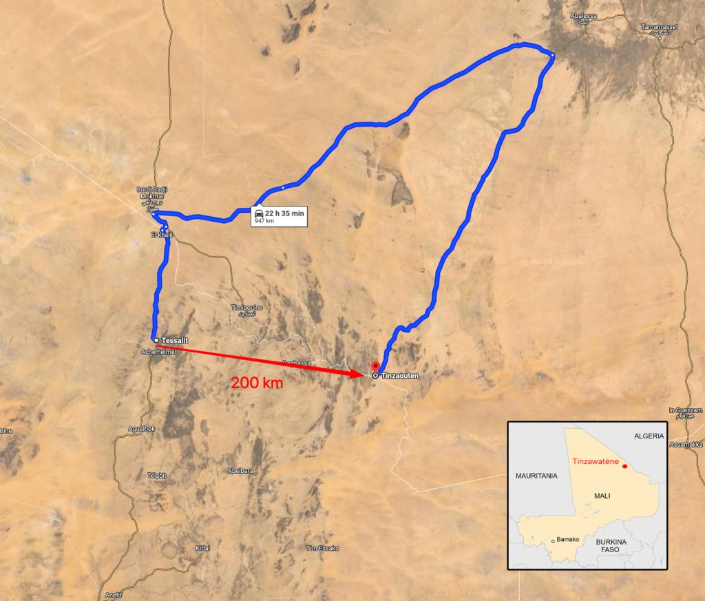 Distancia entre Tessalit y Tinzawatène (Tinzaouten)